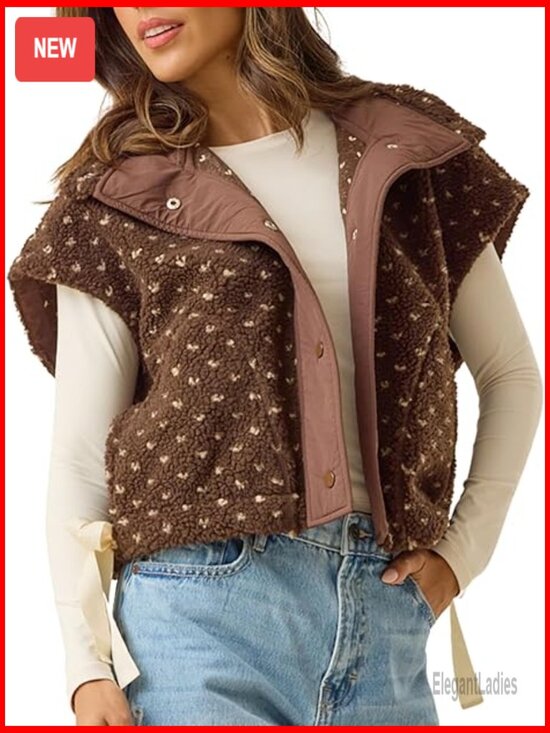 Jackets & Blazers - Women's Sherpa Vest Quilted Sleeveless Button Down Fleece Jacket